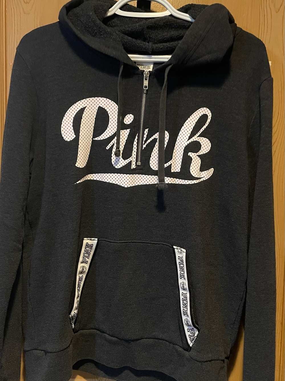 Victoria's Secret PINK Charcoal Grey Quarter-Zip Graphic Hoodie